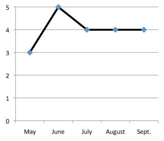 graph of performance of Physostegia virginiana 'Crystal Peaks White' 