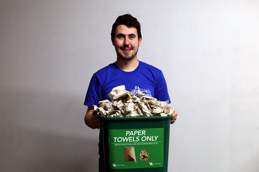 UK Recycling's former intern Shaun Lavin who helped the multi-building brown paper towel initiative.