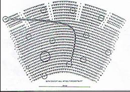 picture of the seating chart for the SCFA Concert Hall with the seats tested indicated