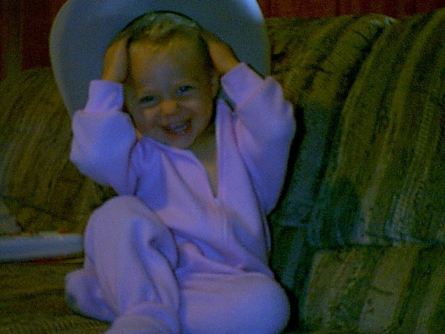 Delaney likes to wear cowboy hats as much as Cindy did (October 2001)